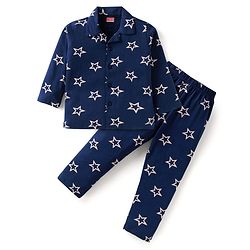 Babyhug Cotton Knit Full Sleeves Star Printed Night Suit - Navy Blue