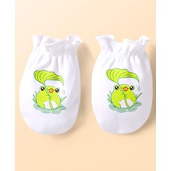 Babyhug Interlock Knit Mittens With Frog Print Pack of 3 - White Blue & Orange