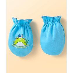 Babyhug Interlock Knit Mittens With Frog Print Pack of 3 - White Blue & Orange