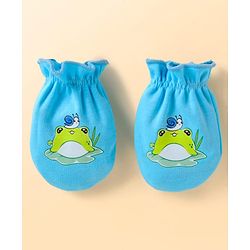 Babyhug Interlock Knit Mittens With Frog Print Pack of 3 - White Blue & Orange