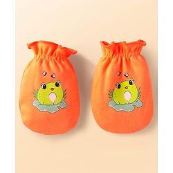 Babyhug Interlock Knit Mittens With Frog Print Pack of 3 - White Blue & Orange