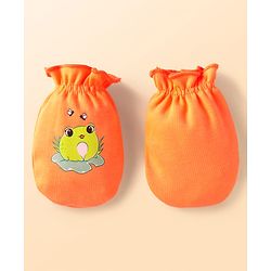 Babyhug Interlock Knit Mittens With Frog Print Pack of 3 - White Blue & Orange