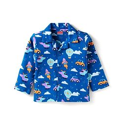 Babyhug Cotton Knit Full Sleeves Night Suit With Vehicle Print - Blue
