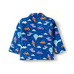 Babyhug Cotton Knit Full Sleeves Night Suit With Vehicle Print - Blue