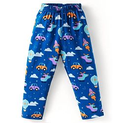 Babyhug Cotton Knit Full Sleeves Night Suit With Vehicle Print - Blue