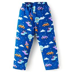 Babyhug Cotton Knit Full Sleeves Night Suit With Vehicle Print - Blue