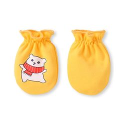 Babyhug 100% Cotton Knit Mittens with Bear Print Pack of 3 - Light Blue Red & Yellow