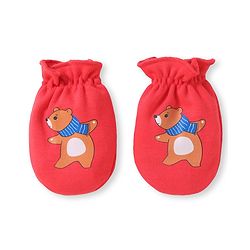 Babyhug 100% Cotton Knit Mittens with Bear Print Pack of 3 - Light Blue Red & Yellow
