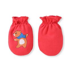 Babyhug 100% Cotton Knit Mittens with Bear Print Pack of 3 - Light Blue Red & Yellow