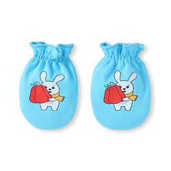 Babyhug 100% Cotton Knit Mittens with Bear Print Pack of 3 - Light Blue Red & Yellow