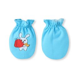 Babyhug 100% Cotton Knit Mittens with Bear Print Pack of 3 - Light Blue Red & Yellow