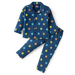 Babyhug Cotton Knit Full Sleeves Star Printed Night Suit - Blue