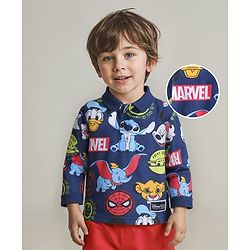 Babyhug Disney Single Jersey Knit Full Sleeves Polo T-Shirts with Disney Character Graphics - Navy Blue