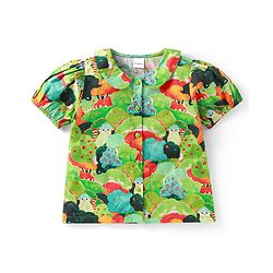 Babyhug Rayon Woven Half Sleeves Top With Floral Print - Green