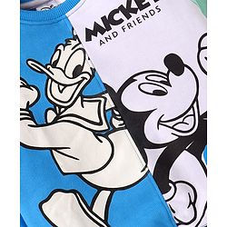 Babyhug Disney Cotton Knit Full Sleeves Cut & Sew T-Shirt & Lounge Pant Set with Mickey & Friends Graphics - Blue & Light Green