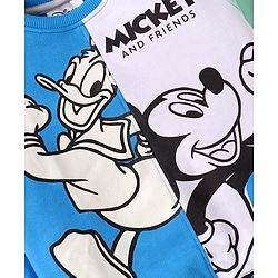 Babyhug Disney Cotton Knit Full Sleeves Cut & Sew T-Shirt & Lounge Pant Set with Mickey & Friends Graphics - Blue & Light Green