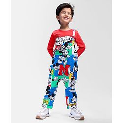 Babyhug Disney Terry Knit Full Sleeves T-Shirt & Romper With Mickey Mouse Graphics - Red