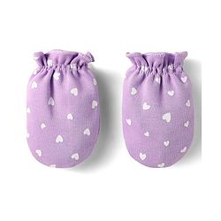 Babyhug 100% Cotton Interlock Knit Cap Mittens & Booties Set With Cat Face Print Purple - Diameter 10 cm