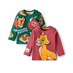 Babyhug Disney Single Jersey Knit Full Sleeves T-Shirts With Samba & Friends Graphic Pack of 2 - Green & Rust Orange