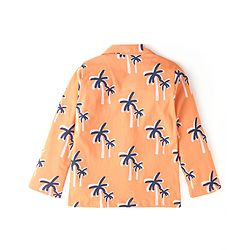 Babyhug Cotton Knit Full Sleeves Front Open Night Suit with Coconut Tree Print - Orange