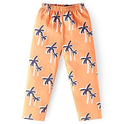 Babyhug Cotton Knit Full Sleeves Front Open Night Suit with Coconut Tree Print - Orange
