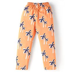 Babyhug Cotton Knit Full Sleeves Front Open Night Suit with Coconut Tree Print - Orange
