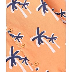 Babyhug Cotton Knit Full Sleeves Front Open Night Suit with Coconut Tree Print - Orange