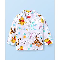 Babyhug Disney Single Jersey Knit Full Sleeves Night Suit With Winnie & Friends Print - White