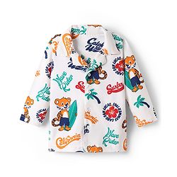 Babyhug Cotton Knit Full Sleeves Front Open Co-ords Night Suit with Beach Theme Print - White