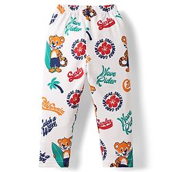 Babyhug Cotton Knit Full Sleeves Front Open Co-ords Night Suit with Beach Theme Print - White