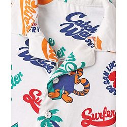 Babyhug Cotton Knit Full Sleeves Front Open Co-ords Night Suit with Beach Theme Print - White