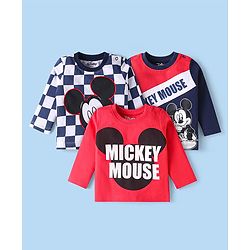 Babyhug Disney Single Jersey Knit Full Sleeves T-Shirt with Mickey Mouse Print Pack of 3 - White Navy Blue & Red