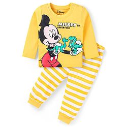 Babyhug Disney Single Jersey Knit Full Sleeves Night Suit with Mickey Mouse Graphics - Yellow