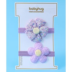 Babyhug Free Size Headbands With Floral Applique Pack of 2 - Purple