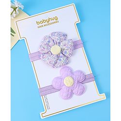 Babyhug Free Size Headbands With Floral Applique Pack of 2 - Purple