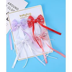 Babyhug Sequin Embellished Bow & Butterfly Clips Free Size Pack of 4 - Multicolor