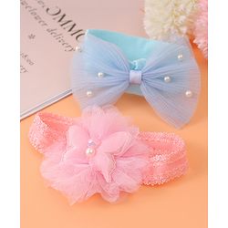 Babyhug Headbands with Bow & Floral Applique Free Size Pack of 2 - Pink & Light Blue