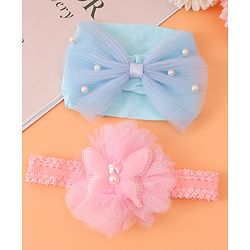 Babyhug Headbands with Bow & Floral Applique Free Size Pack of 2 - Pink & Light Blue