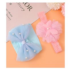 Babyhug Headbands with Bow & Floral Applique Free Size Pack of 2 - Pink & Light Blue