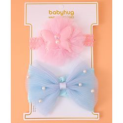 Babyhug Headbands with Bow & Floral Applique Free Size Pack of 2 - Pink & Light Blue