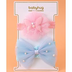Babyhug Headbands with Bow & Floral Applique Free Size Pack of 2 - Pink & Light Blue