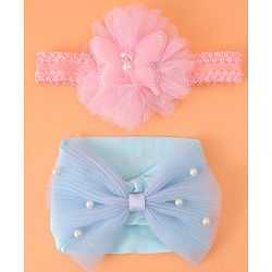 Babyhug Headbands with Bow & Floral Applique Free Size Pack of 2 - Pink & Light Blue