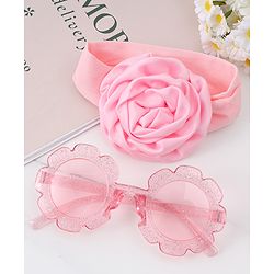 Babyhug Hairband & Sunglasses Combo Set with Floral Applique Free Size - Pink