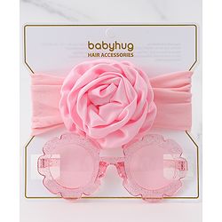 Babyhug Hairband & Sunglasses Combo Set with Floral Applique Free Size - Pink