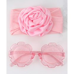 Babyhug Hairband & Sunglasses Combo Set with Floral Applique Free Size - Pink