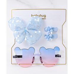 Babyhug Hair Accessories & Sunglasses Combo Set with Floral Applique Free Size - Blue