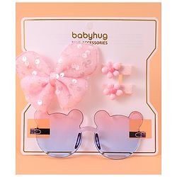 Babyhug Hair Accessories & Sunglasses Combo Set with Floral Applique Free Size - Blue