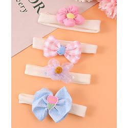 Babyhug Free Size Headbands With Bow & Floral Applique Pack Of 4 - Multicolour