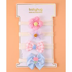 Babyhug Free Size Headbands With Bow & Floral Applique Pack Of 4 - Multicolour