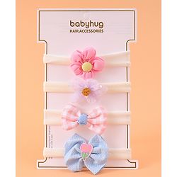 Babyhug Free Size Headbands With Bow & Floral Applique Pack Of 4 - Multicolour